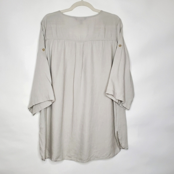 Ellen Tracy LINEN Zip Front Shirt Size 1X Pockets Roll Tab Sleeves Coastal Top - Picture 5 of 13